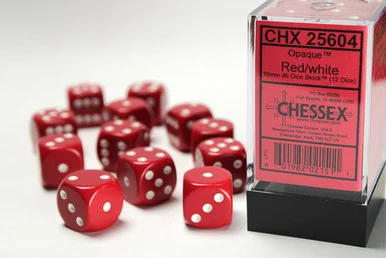 25604 - Opaque 16mm d6 Red/white Dice Block™ (12 dice)