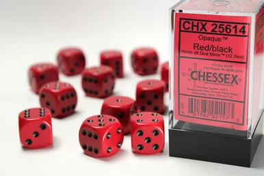 25614 - Opaque 16mm d6 Red/black Dice Block™ (12 dice)
