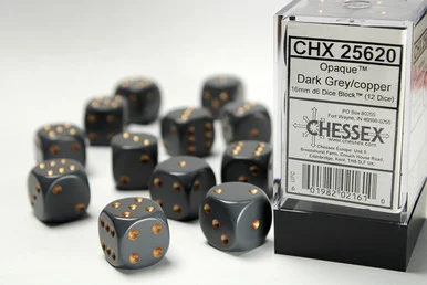 25620 - Opaque 16mm d6 Dark Grey/copper Dice Block™ (12 dice)