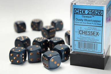 25626 - Opaque 16mm d6 Dusty Blue/copper Dice Block™ (12 dice)