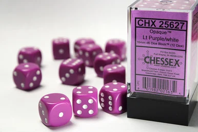 25627 - Opaque 16mm d6 Light Purple/white Dice Block™ (12 dice)