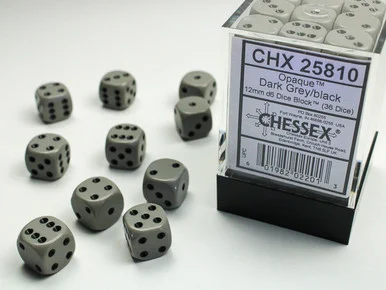25810 - Opaque 12mm d6 Dark Grey/black Dice Block™ (36 dice)