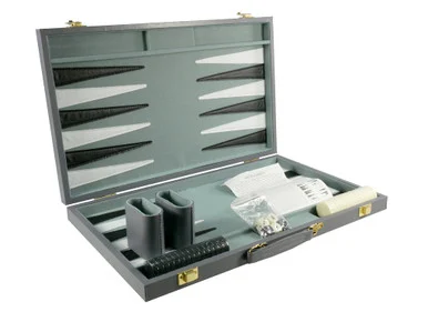 WorldWise Imports 2618GY Backgammon Set 18" Grey Vinyl - World Wide Imports