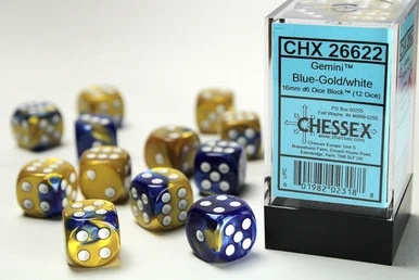 26622 - Gemini® 16mm d6 Blue-Gold/white Dice Block™ (12 dice)