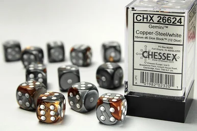 26624 - Gemini® 16mm d6 Copper-Steel/white Dice Block™ (12 dice)