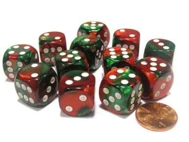 26631 - Gemini® 16mm d6 Green-Red/white Dice Block™ (12 dice)