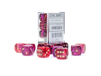 26667 - Gemini® 16mm d6 Translucent Red-Violet/gold Dice Block™ (12 dice)