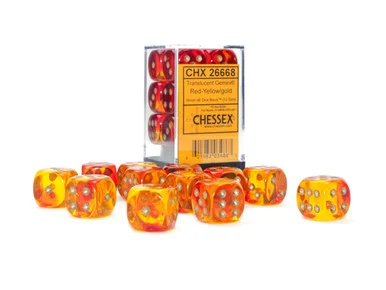 26668 - Gemini® 16mm d6 Translucent Red-Yellow/gold Dice Block™ (12 dice)
