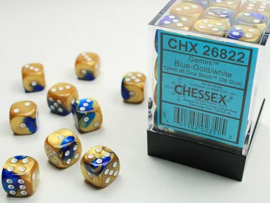 26822 - Gemini® 12mm d6 Blue-Gold/white Dice Block™ (36 dice)