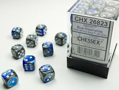 26823 - Gemini® 12mm d6 Blue-Steel/white Dice Block™ (36 dice)