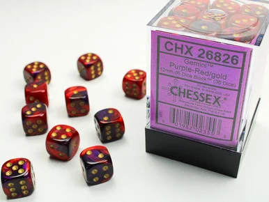 26826 - Gemini® 12mm d6 Purple-Red/gold Dice Block™ (36 dice)
