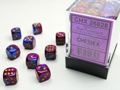26828 - Gemini® 12mm d6 Blue-Purple/gold Dice Block (36 dice)