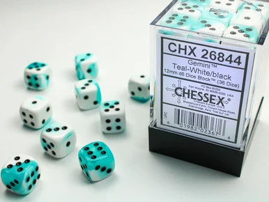 26844 - Gemini® 12mm d6 Teal-White/black Dice Block™ (36 dice)