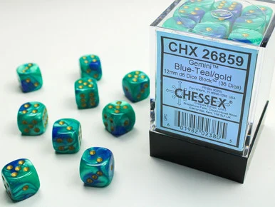 26859 - Gemini® 12mm d6 Blue-Teal/gold Dice Block™ (36 dice)