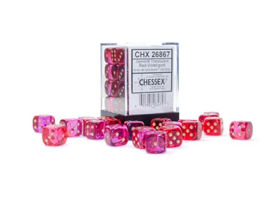 26867 - Gemini® 12mm d6 Translucent Red-Violet/gold Dice Block™ (36 dice)
