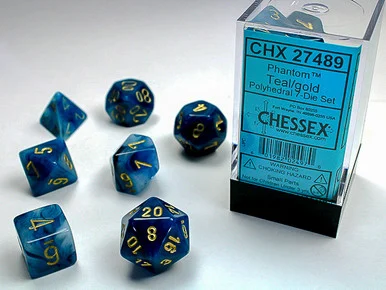 27489 - Phantom® Polyhedral Teal/gold 7-Die Set