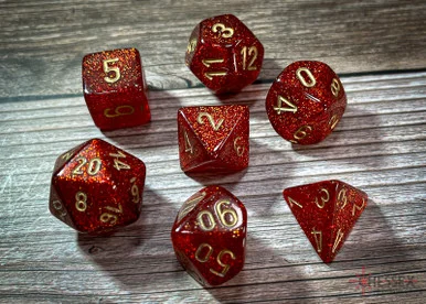 27504 - Glitter Polyhedral Ruby/gold 7-Die Set