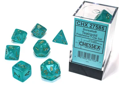 27585 - Borealis® Polyhedral Teal/gold Luminary™ 7-Die Set