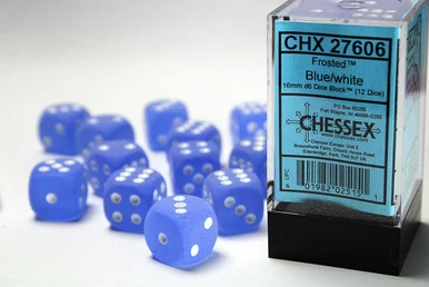 27606 - Frosted™ 16mm d6 Blue/white Dice Block™ (12 dice)