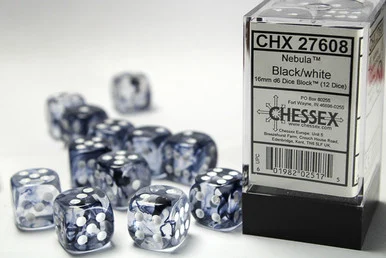 27608 - Nebula® 16mm d6 Black/white Dice Block™ (12 dice)