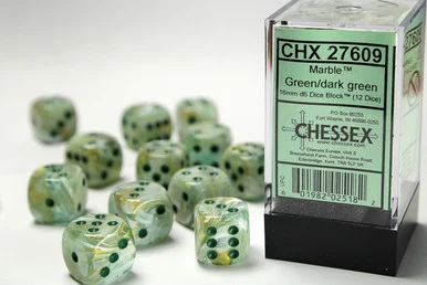 27609 - Marble 16mm d6 Green/dark green Dice Block™ (12 dice)