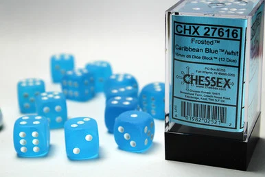 27616 - Frosted™ 16mm d6 Caribbean Blue™/white Dice Block™ (12 dice)