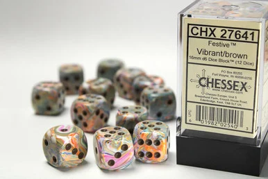 27641 - Festive® 16mm d6 Vibrant/brown Dice Block™ (12 dice)