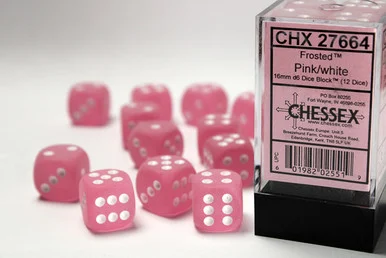 27664 - Frosted™ 16mm d6 Pink/white Dice Block™ (12 dice)