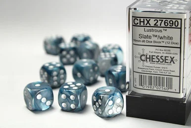 27690 - Lustrous® 16mm d6 Slate™/white Dice Block™ (12 dice)