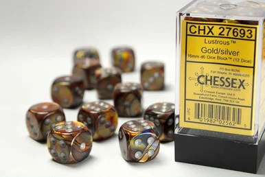27693 - Lustrous® 16mm d6 Gold/silver Dice Block™ (12 dice)