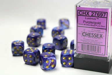 27697 - Lustrous® 16mm d6 Purple/gold Dice Block™ (12 dice)