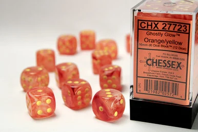 27723 - Ghostly Glow™ 16mm d6 Orange/yellow Dice Block™ (12 dice)