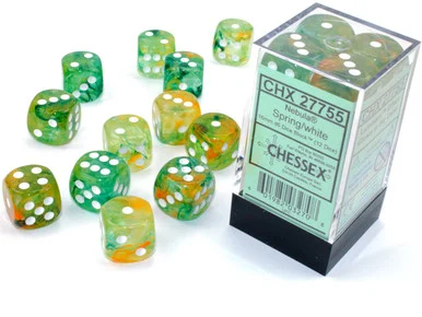 27755 - Nebula® 16mm d6 Spring/white Luminary™ Dice Block™ (12 dice)