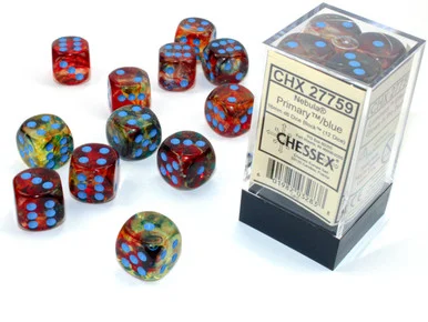 27759 - Nebula® 16mm d6 Primary™/blue Luminary™ Dice Block™ (12 dice)
