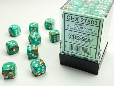 27803 - Marble 12mm d6 Oxi-Copper™/white Dice Block™ (36 dice)