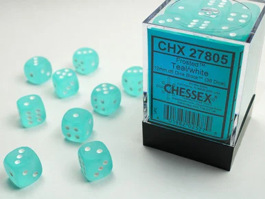 27805 - Frosted™ 12mm d6 Teal/white Dice Block™ (36 dice)