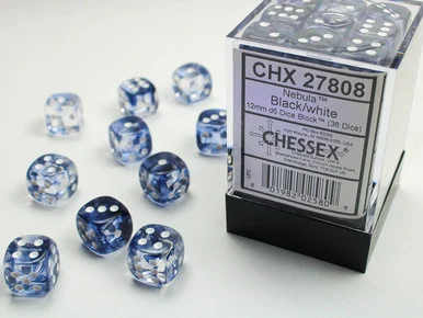 27808 - Nebula® 12mm d6 Black/white Dice Block™ (36 dice)