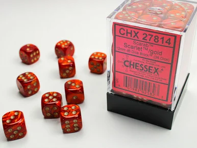 27814 - Scarab® 12mm d6 Scarlet™/gold Dice Block™ (36 dice)