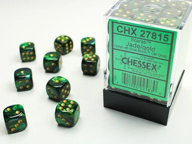 27815 - Scarab® 12mm d6 Jade/gold Dice Block™ (36 dice)