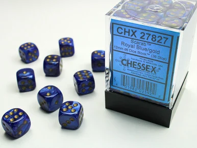 27827 - Scarab® 12mm d6 Royal Blue/gold Dice Block™ (36 dice)