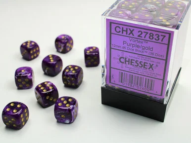 27837 - Vortex® 12mm d6 Purple/gold Dice Block™ (36 dice)