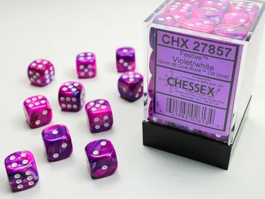 27857 - Festive® 12mm d6 Violet/white Dice Block™ (36 dice)
