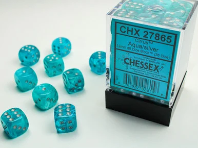 27865 - Cirrus® 12mm d6 Aqua/silver Dice Block™ (36 dice)