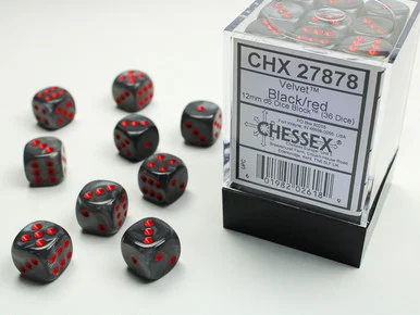 27878 - Velvet® 12mm d6 Black/red Dice Block™ (36 dice)