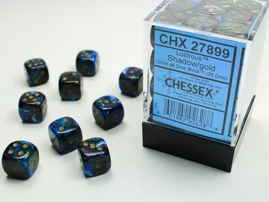27899 - Lustrous® 12mm d6 Shadow/gold Dice Block™ (36 dice)