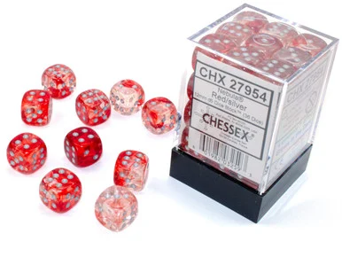 27954 - Nebula® 12mm d6 Red/silver Luminary™ Dice Block™ (36 dice)