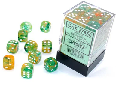 27955 - Nebula® 12mm d6 Spring/white Luminary™ Dice Block™ (36 dice)