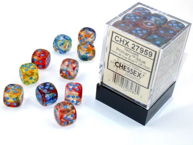 27959 - Nebula® 12mm d6 Primary™/blue Luminary™ Dice Block™ (36 dice)