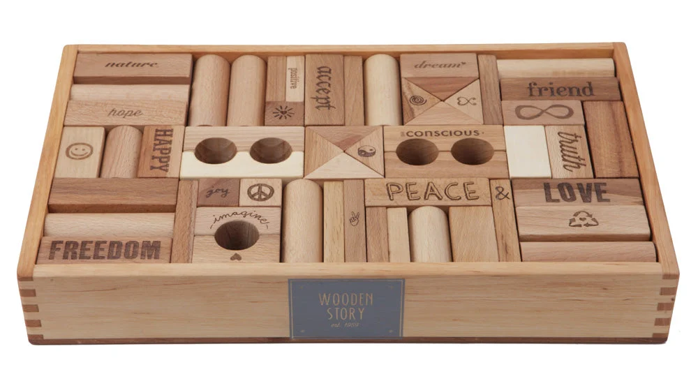 Peace & Love Natural Colored Blocks In Tray – 108 pcs - Wooden Story