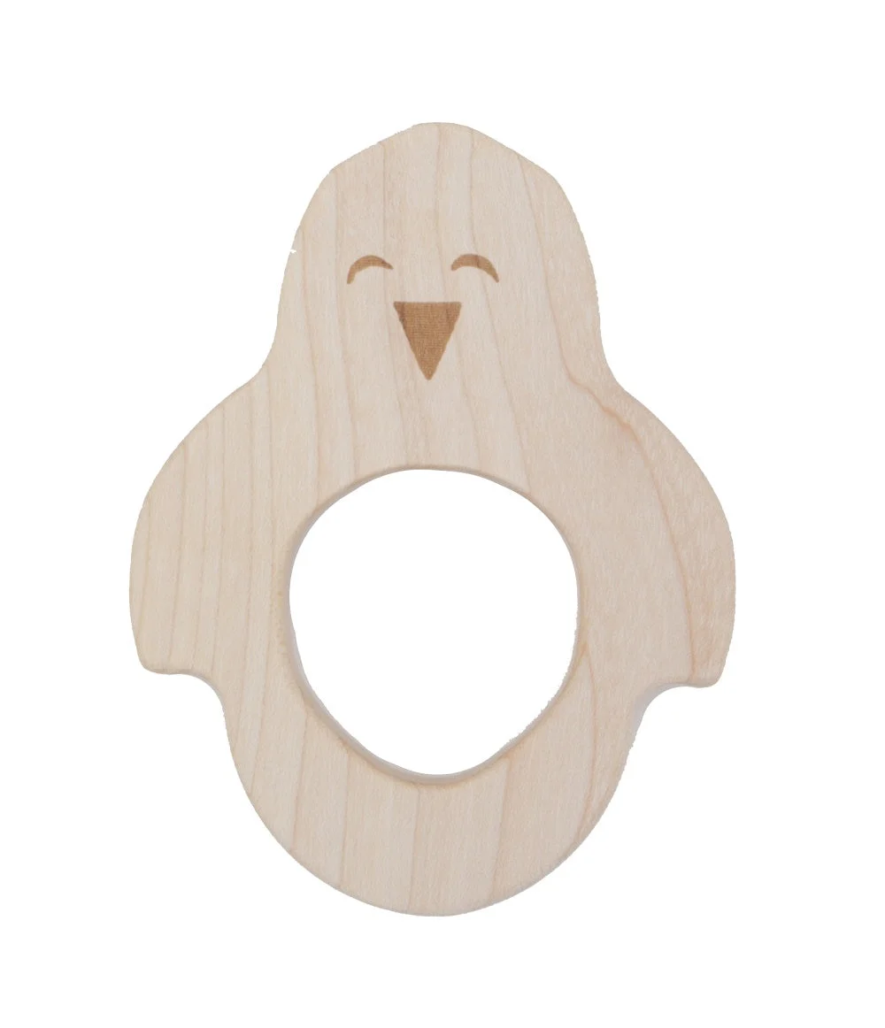 Penguin Shaped Raw Wood Teether - Wooden Story